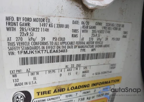 2020 Ford Expedition Limited Max из США, поврежденный, VIN 1FMJK1KT7LEA63403